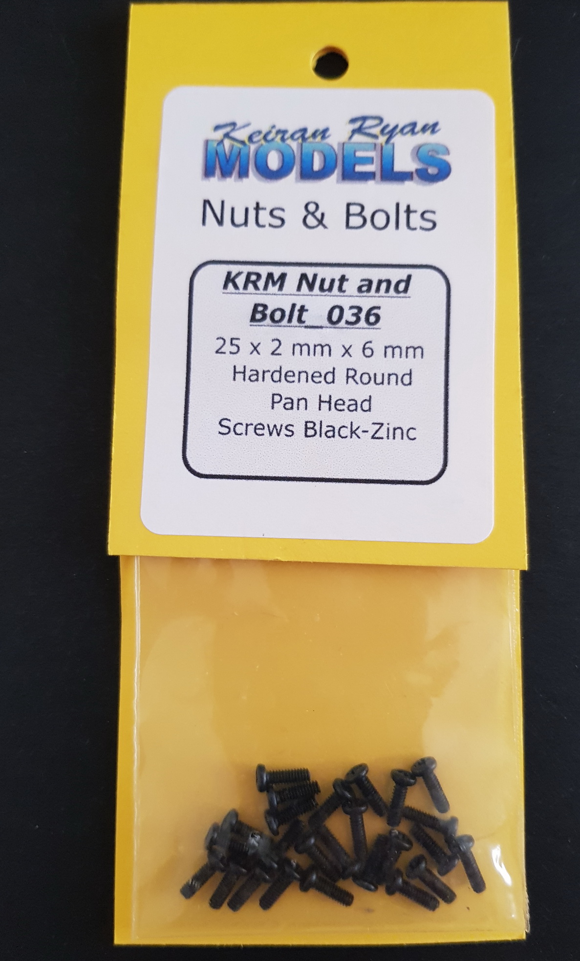 25 x 2 mm x 6 mm Hardened Round Pan Head Machine Screws Black-Zinc