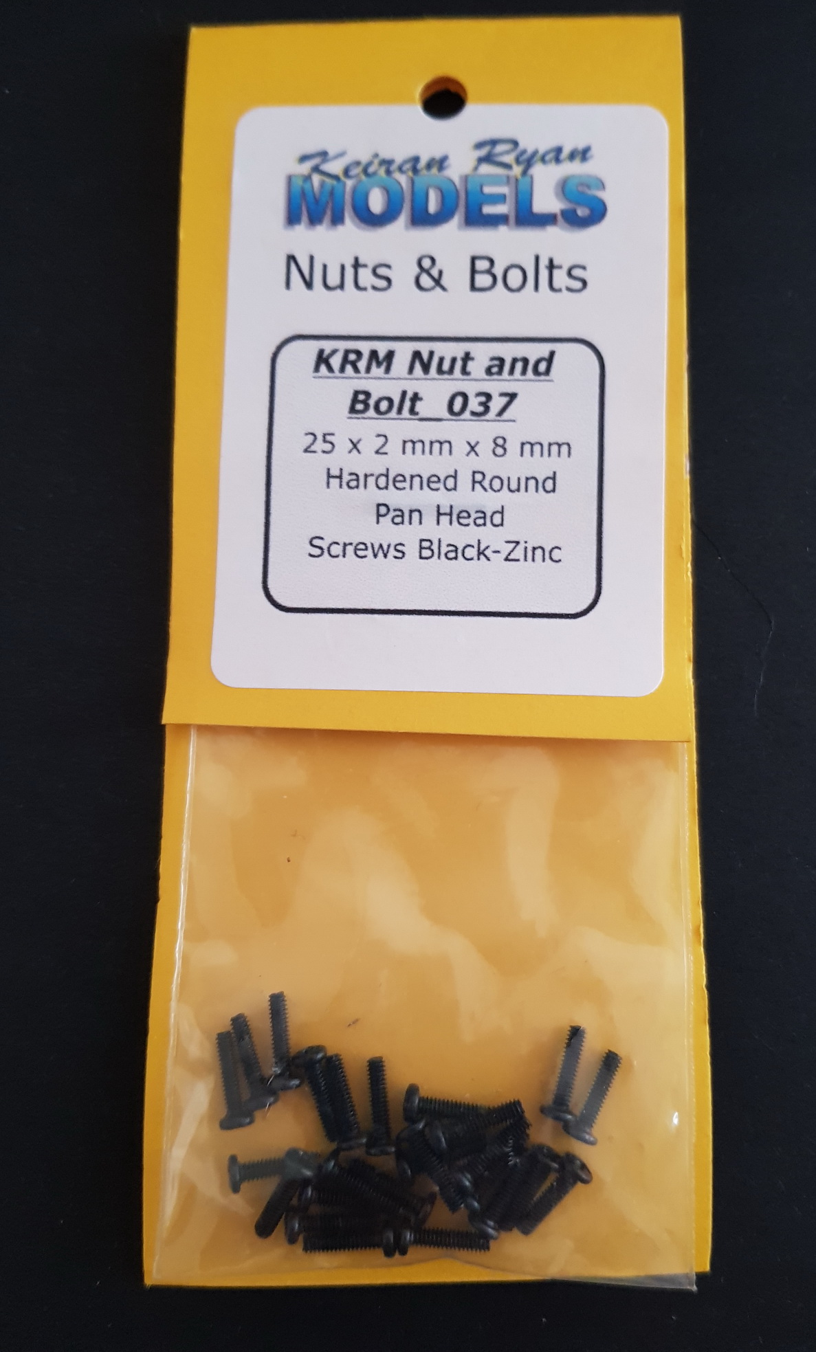25 x 2 mm x 8 mm Hardened Round Pan Head Machine Screws Black-Zinc