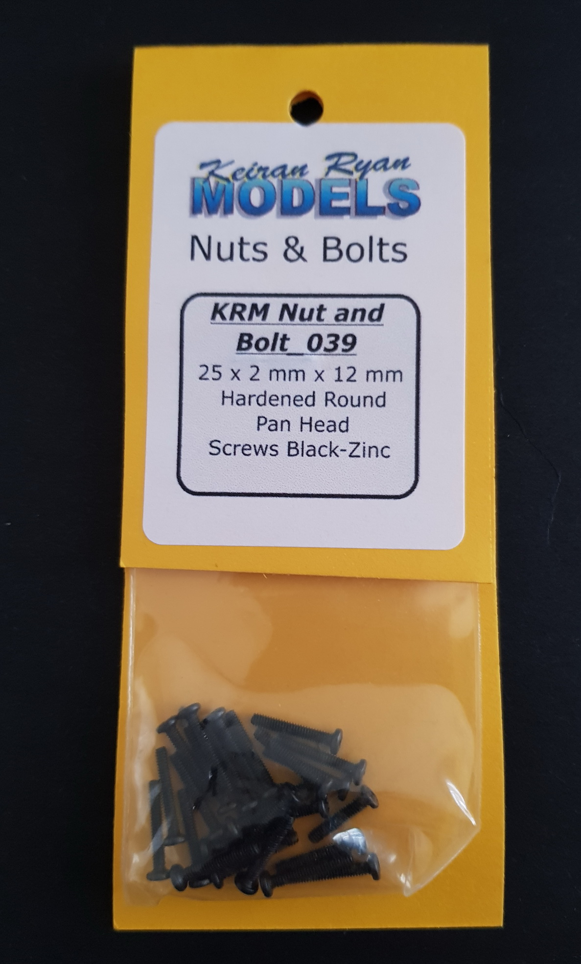 25 x 2 mm x 12 mm Hardened Round Pan Head Machine Screws Black-Zinc