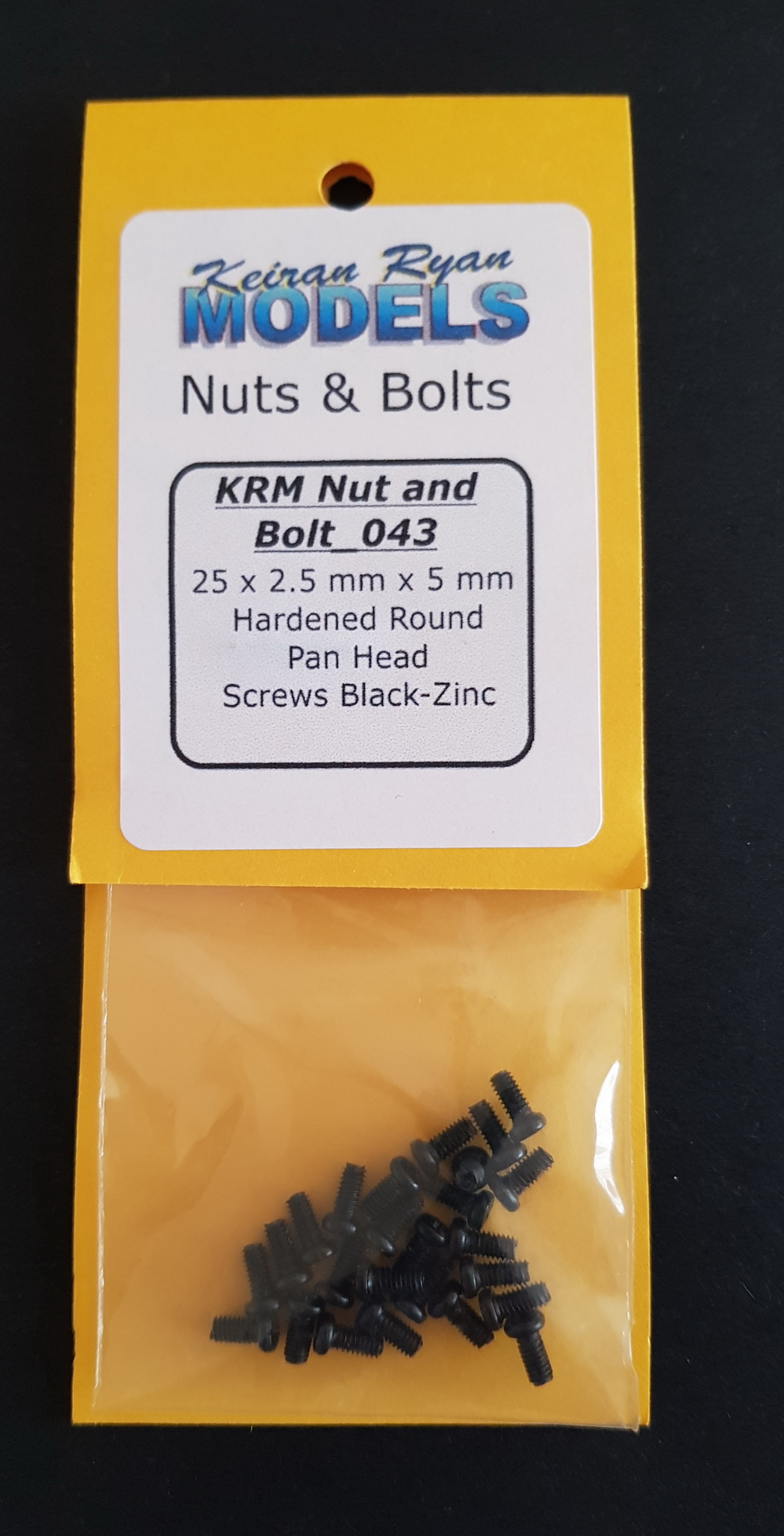 25 x 2.5 mm x 5 mm Hardened Round Pan Head Screws Black-Zinc