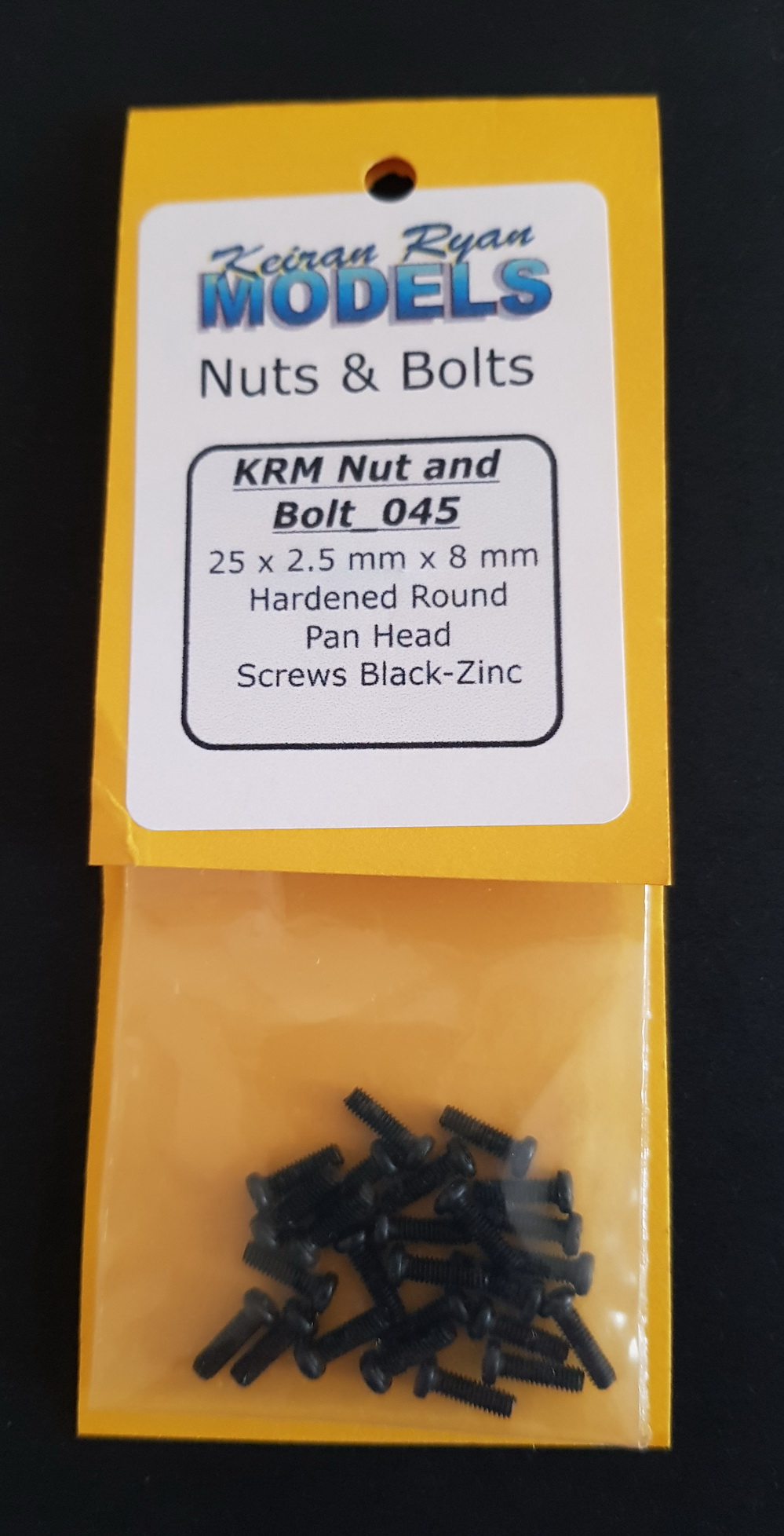 25 x 2.5 mm x 8 mm Hardened Round Pan Head Screws Black-Zinc