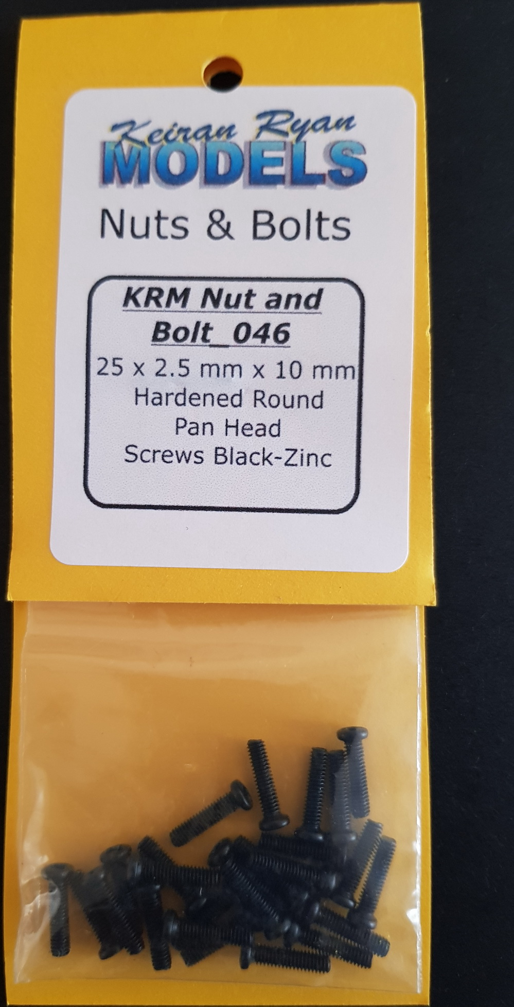 25 x 2.5 mm x 10 mm Hardened Round Pan Head Screws Black-Zinc